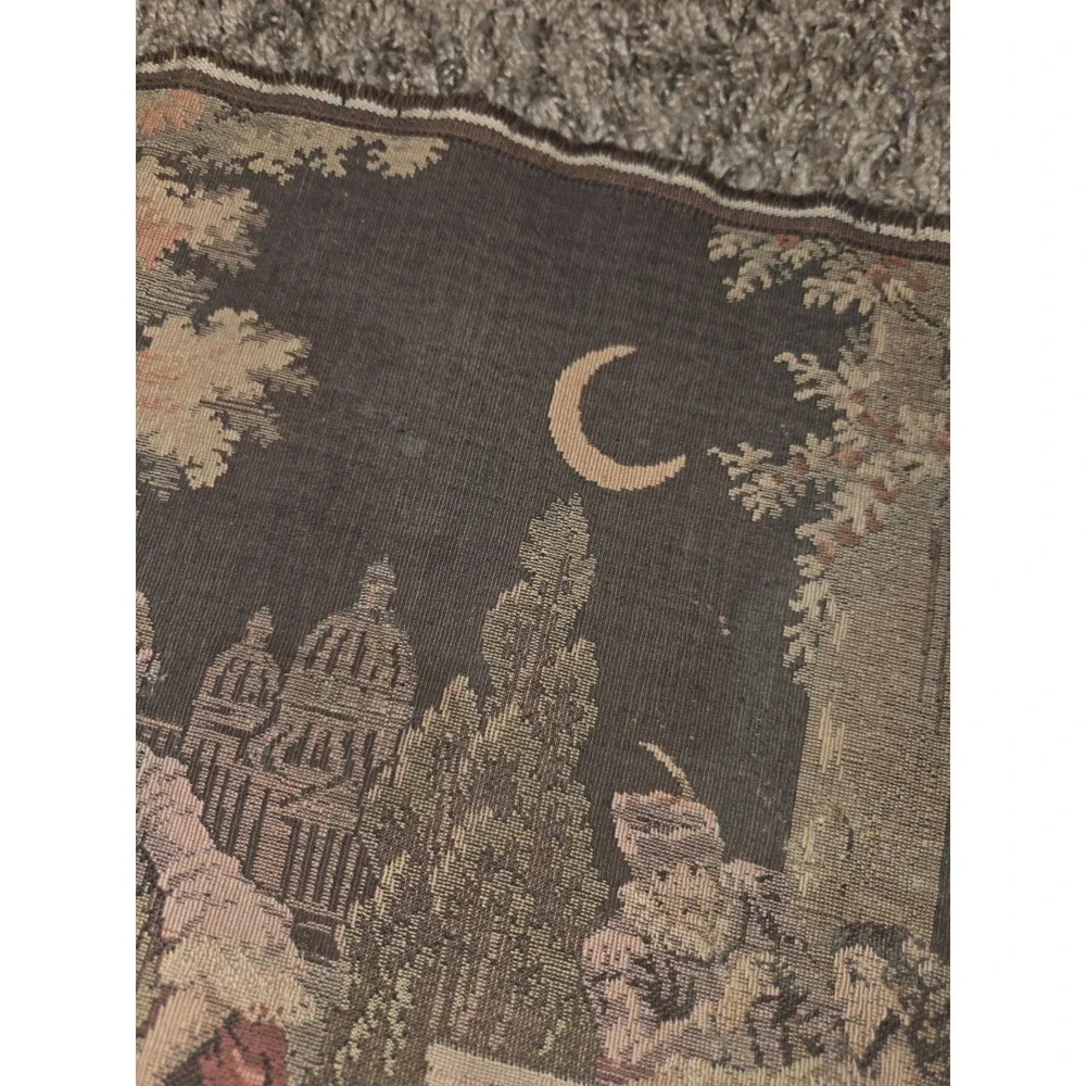 Vintage Belgian Jacquard Wall Tapestry Venetian Masquerade Scene 53x18